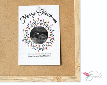 Christmas Baby Personalized Pregnancy Ultrasound Announcement Card, Sonogram Frame, Husband Pregnancy Announcement, Grandparent Announcement