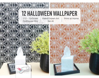 Haunted Halloween Dollhouse Wallpaper, Gothic Dollhouse Wallpaper, Spooky Purple Dollhouse Wallpaper, 1:12 Scale Miniature, 1/6 Scale