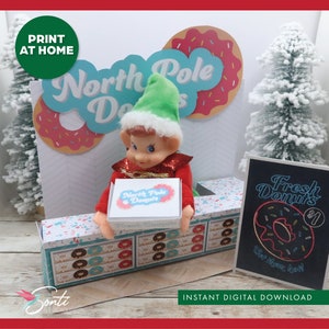 Boutique de beignets à imprimer pour elfes de Noël, Idées lutins, Accessoires elfes, Activités lutins, Accessoires lutins, singeries lutins, Mamans occupées, Elfe 2023, Scène elfe