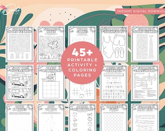 Summer Printable Activity and Coloring Page for Kids and Adult, Summer Activity Pack, Kids Activities, Activity Bundle, Children Worksheets