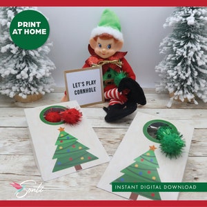 Christmas Elf Printable Cornhole Game, Elf Kit, Elf Ideas, Elf Accessories, Elf Activities, Elf Props, Elf Games, Elf Doll Miniatures