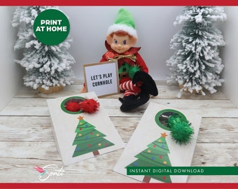 Christmas Elf Printable Cornhole Game, Elf Kit, Elf Ideas, Elf Accessories, Elf Activities, Elf Props, Elf Games, Elf Doll Miniatures