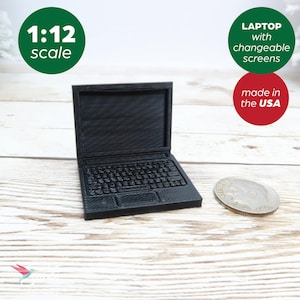1:12 Scale Miniature Laptop with Closing Top, Miniature Computer, Doll Miniatures, 3D Printed, Doll Accessories, Miniature PC
