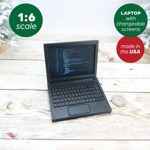 1:6 Scale Miniature Laptop with Closing Top, Miniature Computer, Doll Miniatures, 3D Printed, Doll Accessories, Miniature PC