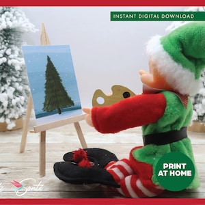 Elfe druckbare Gemälde Szene, Elfen Kit, Elfen Ideen, Elfen Accessoires, Elfen Aktivitäten, Elfen Requisiten, Last Minute, Elfen Weihnachten, Puppen Miniaturen
