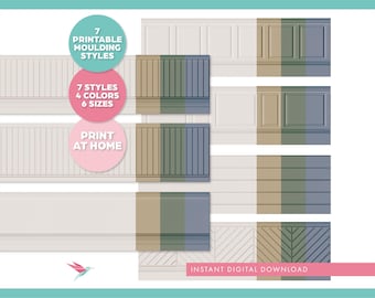 Printable Dollhouse Miniature Molding, Historic Color, Dollhouse Wainscoting, Miniature Wall Trim, 1:12 Scale Miniature, Dollhouse Wall Base