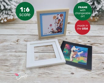 Miniature Wall Art Frame, 2.5"x 2.5" Frame, 1:6 Scale Picture Frame, Dollhouse Wall Art, Dollhouse Miniature Frame, Living Room Miniatures