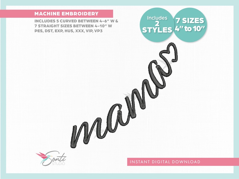 Heart Mama Script Design, Script Font Design, Machine Embroidery Design ...
