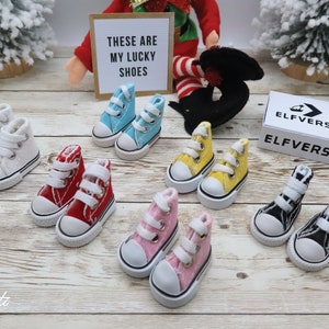 Christmas Elf Sneakers Shoes, Elf Shoes, Elf Ideas, Elf Accessories, Elf Activities, Elf Props, Last Minute, Elf Antics, Doll Miniatures