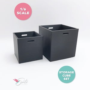 1:6 Scale Miniature Storage Cube Set, Modern Dollhouse Organizer, Plastic Storage Bins, Doll Nesting Container, Mini Shelving Closet Storage