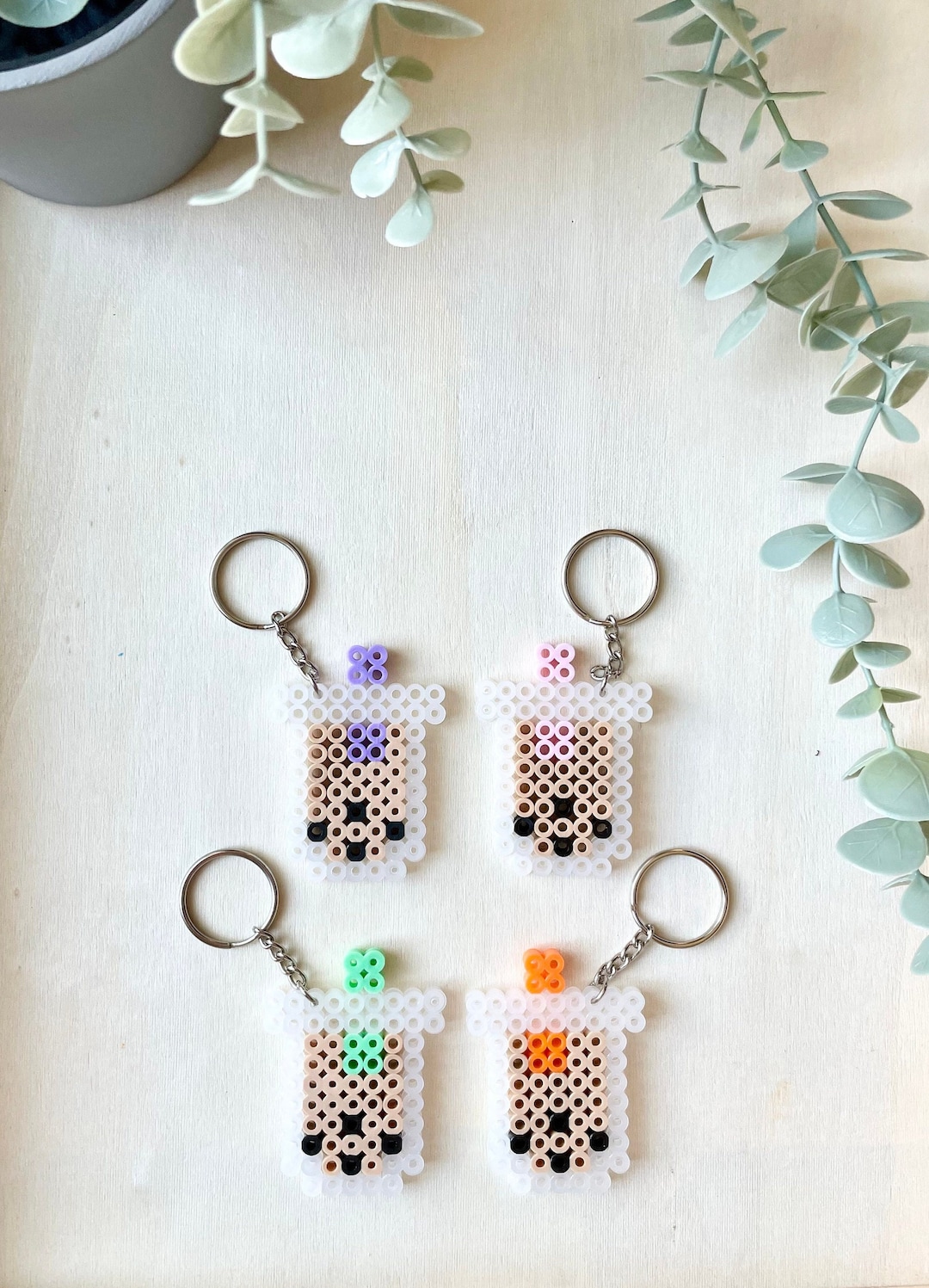 Boba Tea Perler Bead Keychains Etsy