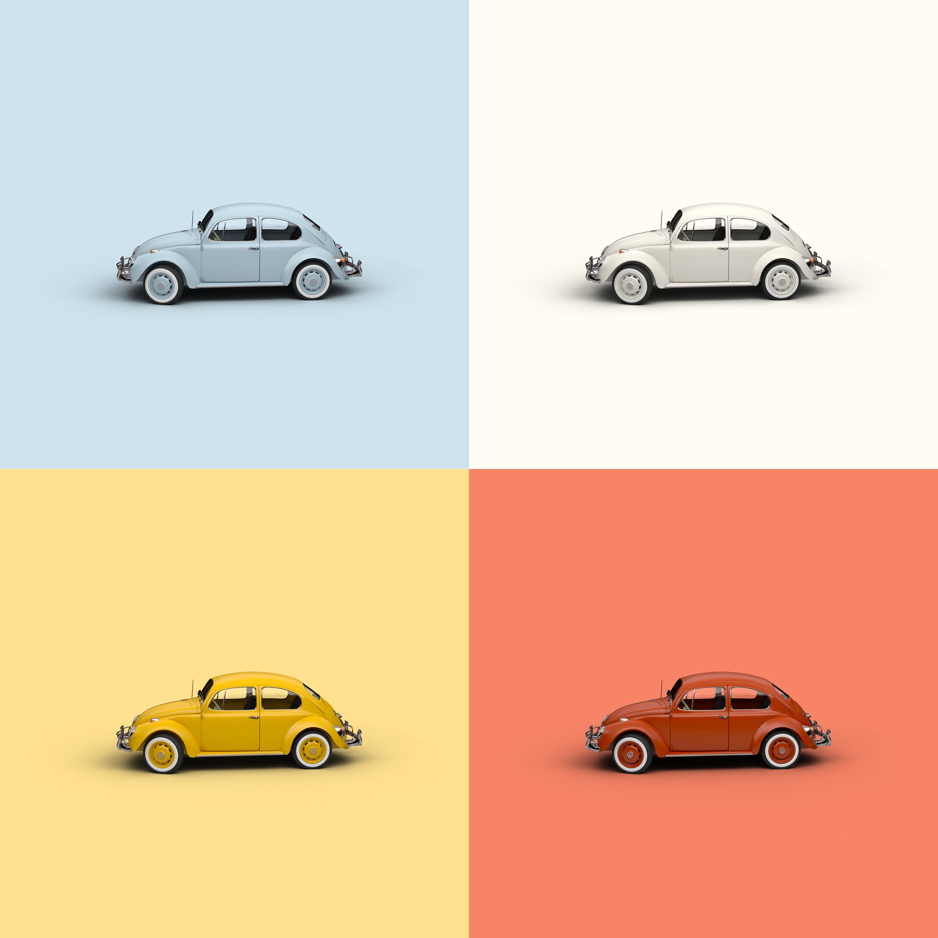 Volkswagen Beetle Multi-color Car Poster Print Digital