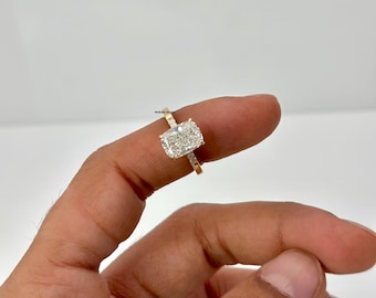 14k Gold Cushion Moissanite Diamond Engagement Ring / Cathedral Shank With Hidden Halo Beautiful Wedding Gift For Her /Special Occasion Gift