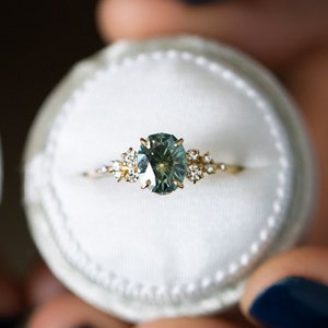Vivid Sapphire Moissanite Wedding Ring Antique Engagement Ring Intricate Setting Sprinkled With White Diamond Accents Promise Ring For Girl