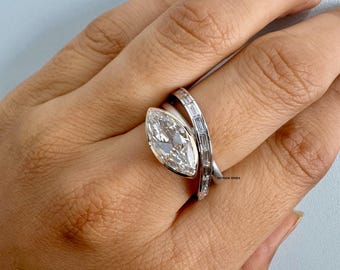 Zertifizierter Marquise Schnitt Diamantring / 14k Weißgold Ring / Stapelring / Jubiläums- & Hochzeitsgeschenk für Frauen / Verlobungsring