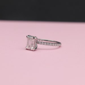 Full Eternity Pave Accent Engagement Ring 2 Ct Emerald Cut Moissanite Diamond Hidden Halo Wedding Ring Anniversary Gift Ring For Women