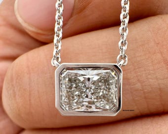 14k White Gold Solitaire Pendant Necklace / Radiant IGI Certified Lab Grown Diamond Dainty Necklace / Perfect Daily Wear Necklace For Girl
