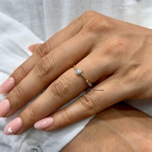 14k Solid Gold Wedding Ring / Round Dainty Diamond Ring / Moissanite Diamond Ring / Women Minimalist Stackable Ring / Gold Anniversary Gift