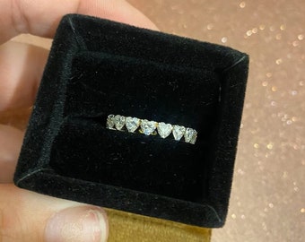 Heart Cut Moissanite Diamond Wedding Band - 0.18 CT Engagement Band - Full Eternity Heart Shape Ring - White Gold Anniversary Gift For Her
