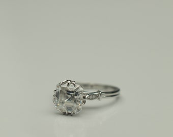 Asscher Cut Moissanite Diamond Anniversary Gift Vintage Wedding Ring Promise Ring Antique Prong Accent Engagement Ring Promise Ring