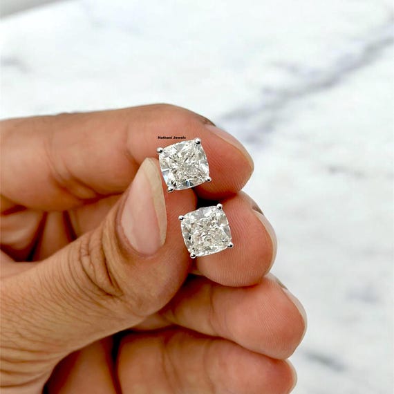 3 Carat Certified Lab Grown Cushion Cut Diamond Stud Earrings
