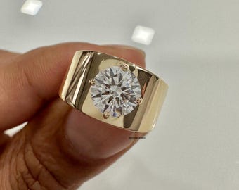 1.5 Carat Round Cut IGI Certified Lab Grown Diamond Wedding Band / 14K Yellow Gold Men Band / Solitaire Diamond Men Ring / Father&#39;s Day Gift