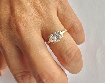 Oval Cut Lab Zuchtdiamant-Verlobungsring 14 Karat Gelbgold IGI zertifiziert, 4-Zacken-Diamantring, Diamant, Jubiläumsring