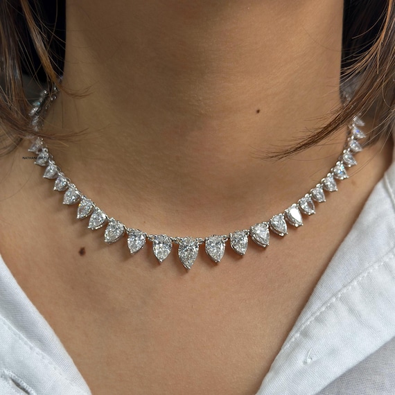 Pear Moissanite Diamond Necklace 14k White Gold Tennis Necklace