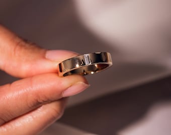 0.24Ct Baguette Cut Moissanite Wedding Band 14K Yellow Gold Engagement Ring Anniversary Gift For Men Promise Band Propose Band