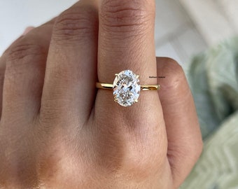 2 Karat Labor gewachsener Diamant Oval Solitär Verlobungsring / 14 Karat Gelbgold IGI zertifizierter versteckter Halo-Ehering / Geburtstagsgeschenk für die Frau