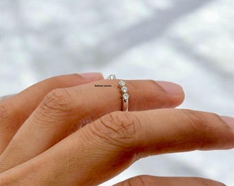 Round Lab Grown Diamond Open Band Ring / 14k White Gold Ring / Delicate Minimalist Engagement Ring For Her / Romantic Anniversary Gift