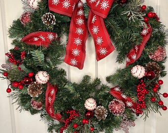 Red and White  Snowflake Christmas wreath