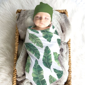 Modern Boho Banana Leaves Swaddle Blanket