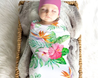 Watercolor Hibiscus Swaddle Blanket
