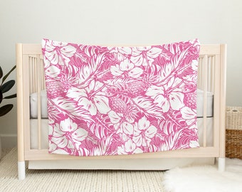 Hibiscus Pineapple Pink Minky Baby Blanket