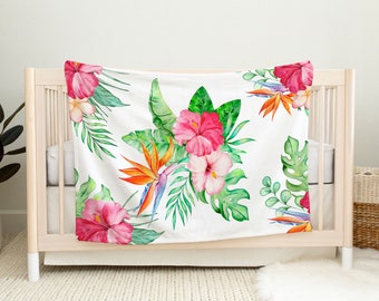 Watercolor Hibiscus Minky Baby Blanket
