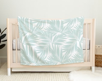 Palm Leaves Light Teal Minky Baby Blanket