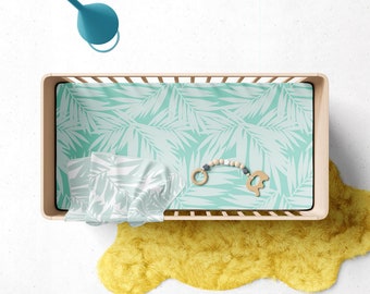 Teal Coconut Palm Leaves Baby Crib Sheet
