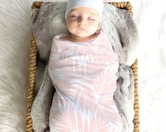 Palm Leaves Light Coral Swaddle Blanket
