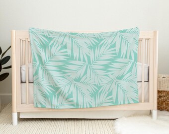 Palm Leaves Teal Minky Baby Blanket