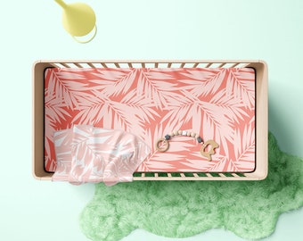 Coral Coconut Palm Leaves Baby Crib Sheet
