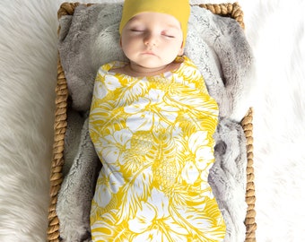 Hibiscus Pineapple Yellow Swaddle Blanket