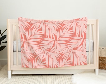 Palm Leaves Coral Minky Baby Blanket