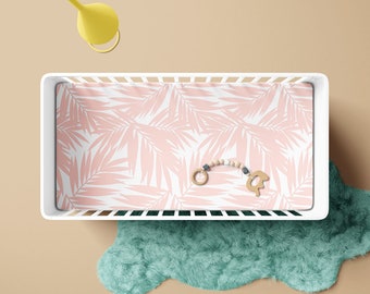 Coconut Palm Leaves Light Coral Baby Crib Sheet