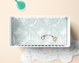 Teal White Coconut Palm Leaves Baby Crib Sheet