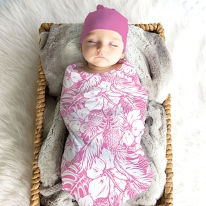 Hibiscus Pineapple Pink Swaddle Blanket