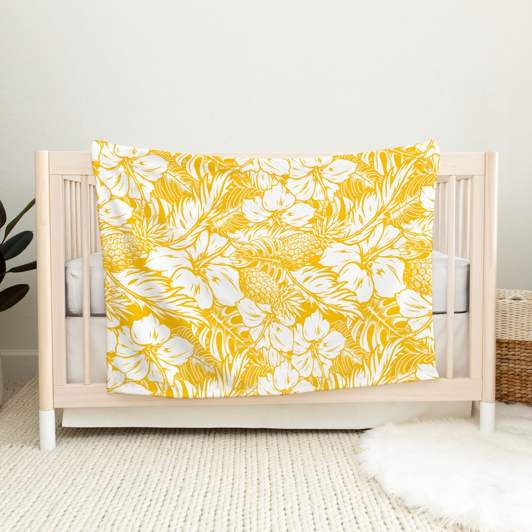 Hibiscus Pineapple Yellow Minky Baby Blanket Etsy