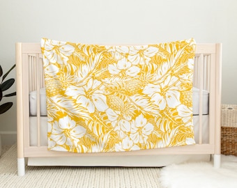 Hibiscus Pineapple Yellow Minky Baby Blanket
