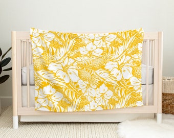 Hibiscus Pineapple Yellow Minky Baby Blanket