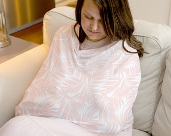 Coconut Palm Leaves Light Coral Multipurpose Nursing Cover